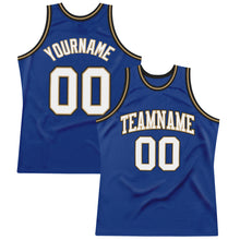 Load image into Gallery viewer, Custom Royal White-Old Gold Authentic Throwback Basketball Jersey