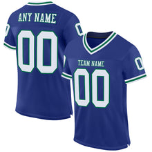 Load image into Gallery viewer, Custom Royal White-Kelly Green Mesh Authentic Throwback Football Jersey