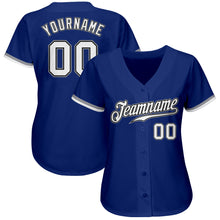 Load image into Gallery viewer, Custom Royal White Black-Gray Authentic Baseball Jersey