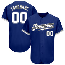 Load image into Gallery viewer, Custom Royal White Black-Gray Authentic Baseball Jersey