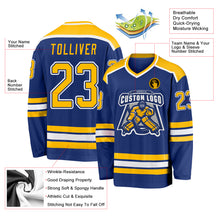 Load image into Gallery viewer, Custom Royal Gold-White Hockey Jersey