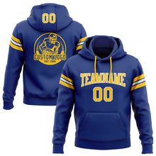 Load image into Gallery viewer, Custom Stitched Royal Gold-White Football Pullover Sweatshirt Hoodie
