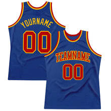 Load image into Gallery viewer, Custom Royal Red-Gold Authentic Throwback Basketball Jersey