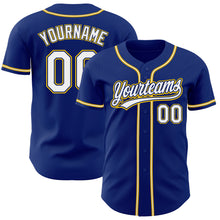 Load image into Gallery viewer, Custom Royal White-Gold Authentic Baseball Jersey