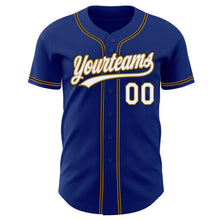 Load image into Gallery viewer, Custom Royal White Old Gold-Black Authentic Baseball Jersey