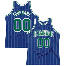 Load image into Gallery viewer, Custom Royal White Pinstripe Kelly Green-White Authentic Basketball Jersey