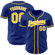 Load image into Gallery viewer, Custom Royal White Pinstripe Gold Authentic Baseball Jersey