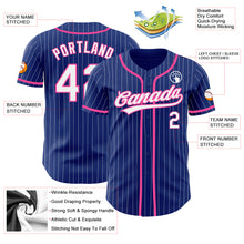 Load image into Gallery viewer, Custom Royal White Pinstripe Pink Authentic Baseball Jersey