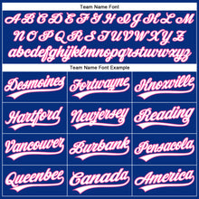 Load image into Gallery viewer, Custom Royal White Pinstripe Pink Authentic Baseball Jersey