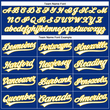 Load image into Gallery viewer, Custom Royal White Pinstripe Yellow Authentic Baseball Jersey