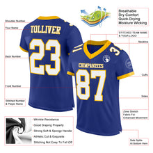 Load image into Gallery viewer, Custom Royal White-Gold Mesh Authentic Football Jersey