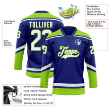 Load image into Gallery viewer, Custom Royal White-Neon Green Hockey Lace Neck Jersey
