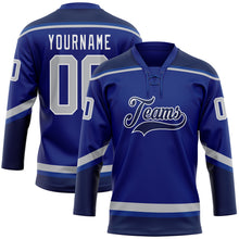 Load image into Gallery viewer, Custom Royal Gray-Navy Hockey Lace Neck Jersey