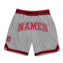 Load image into Gallery viewer, Custom Gray Black Pinstripe Red-White Authentic Basketball Shorts