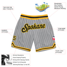 Load image into Gallery viewer, Custom Gray Black Pinstripe Black-Gold Authentic Basketball Shorts