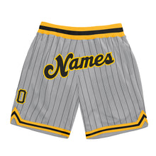Load image into Gallery viewer, Custom Gray Black Pinstripe Black-Gold Authentic Basketball Shorts