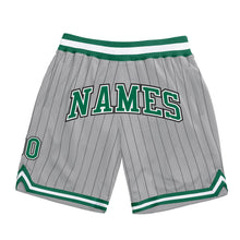 Load image into Gallery viewer, Custom Gray Black Pinstripe Kelly Green-White Authentic Basketball Shorts