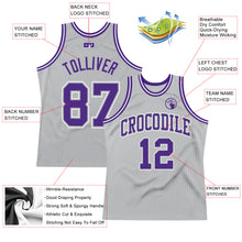 Load image into Gallery viewer, Custom Gray Purple-White Authentic Throwback Basketball Jersey
