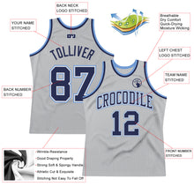 Load image into Gallery viewer, Custom Gray Navy-Light Blue Authentic Throwback Basketball Jersey