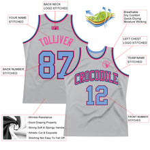 Load image into Gallery viewer, Custom Gray Light Blue-Pink Authentic Throwback Basketball Jersey