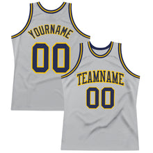 Load image into Gallery viewer, Custom Gray Navy-Gold Authentic Throwback Basketball Jersey