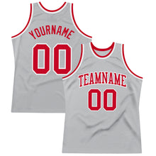 Load image into Gallery viewer, Custom Gray Red-White Authentic Throwback Basketball Jersey