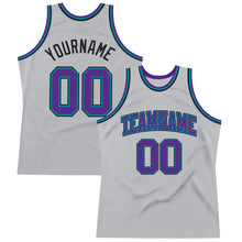 Load image into Gallery viewer, Custom Gray Purple Teal-Black Authentic Throwback Basketball Jersey