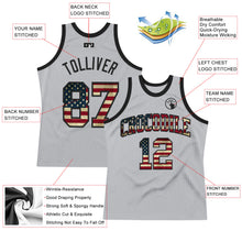 Load image into Gallery viewer, Custom Gray Vintage USA Flag-Black Authentic Throwback Basketball Jersey