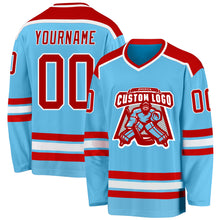 Load image into Gallery viewer, Custom Sky Blue Red-White Hockey Jersey