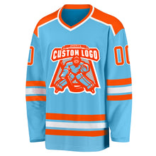 Load image into Gallery viewer, Custom Sky Blue Orange-White Hockey Jersey