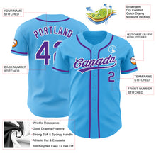 Load image into Gallery viewer, Custom Sky Blue Purple-White Authentic Baseball Jersey