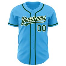 Load image into Gallery viewer, Custom Sky Blue Green-Cream Authentic Baseball Jersey