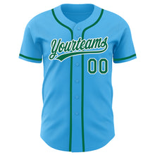 Load image into Gallery viewer, Custom Sky Blue Kelly Green-White Authentic Baseball Jersey