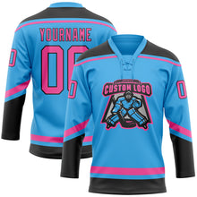 Load image into Gallery viewer, Custom Sky Blue Pink-Black Hockey Lace Neck Jersey