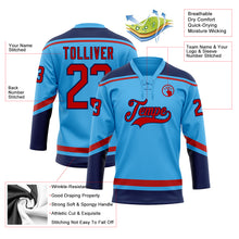 Load image into Gallery viewer, Custom Sky Blue Red-Navy Hockey Lace Neck Jersey