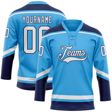 Load image into Gallery viewer, Custom Sky Blue White-Navy Hockey Lace Neck Jersey