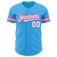 Load image into Gallery viewer, Custom Sky Blue White-Pink Authentic Baseball Jersey
