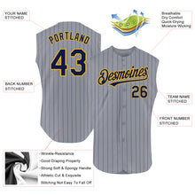 Load image into Gallery viewer, Custom Gray Navy Pinstripe Gold Authentic Sleeveless Baseball Jersey