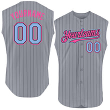 Load image into Gallery viewer, Custom Gray Black Pinstripe Light Blue-Pink Authentic Sleeveless Baseball Jersey