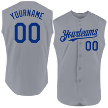 Load image into Gallery viewer, Custom Gray Royal Authentic Sleeveless Baseball Jersey