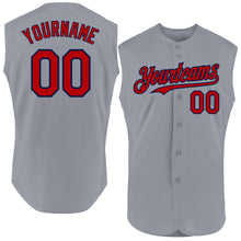 Load image into Gallery viewer, Custom Gray Red-Navy Authentic Sleeveless Baseball Jersey