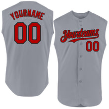 Load image into Gallery viewer, Custom Gray Red-Black Authentic Sleeveless Baseball Jersey
