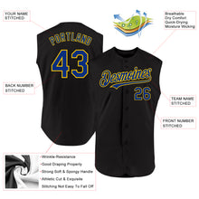 Load image into Gallery viewer, Custom Black Royal-Yellow Authentic Sleeveless Baseball Jersey