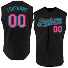 Load image into Gallery viewer, Custom Black Pink-Teal Authentic Sleeveless Baseball Jersey