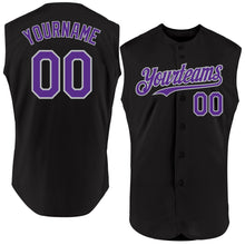 Load image into Gallery viewer, Custom Black Purple-Gray Authentic Sleeveless Baseball Jersey