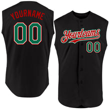 Load image into Gallery viewer, Custom Black Kelly Green-Red Authentic Sleeveless Baseball Jersey