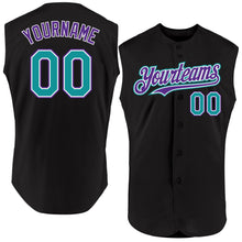 Load image into Gallery viewer, Custom Black Teal-Purple Authentic Sleeveless Baseball Jersey