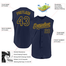Load image into Gallery viewer, Custom Navy Gold Authentic Sleeveless Baseball Jersey