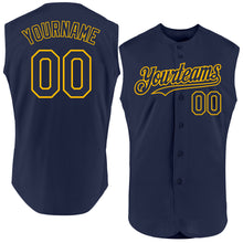 Load image into Gallery viewer, Custom Navy Gold Authentic Sleeveless Baseball Jersey