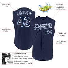 Load image into Gallery viewer, Custom Navy White-Light Blue Authentic Sleeveless Baseball Jersey